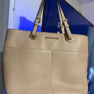 Michael Kors Blush Beige Pebble Leather Tote with Gold Hardware